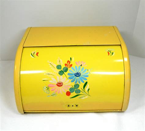 vintage metal bread box yellow|old fashioned metal bread bin.